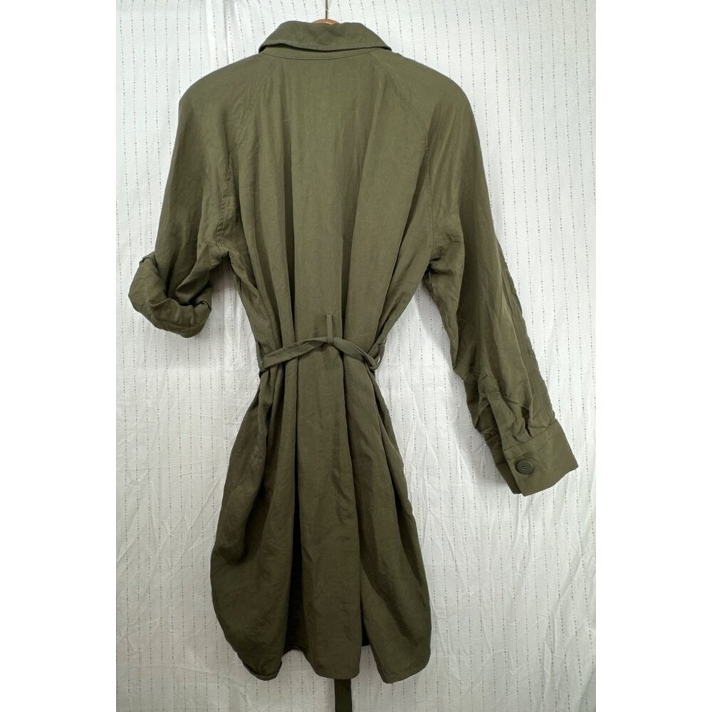 Topshop ShirtDress Sz 10 Army Green Button Front Roll Tab Slv Modern City Safari - Picture 5 of 13